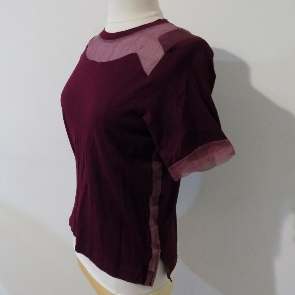 J. CREW Cranberry Short Sleeve Top with Semi-Sheer Sections, Small - Picture 1 of 4